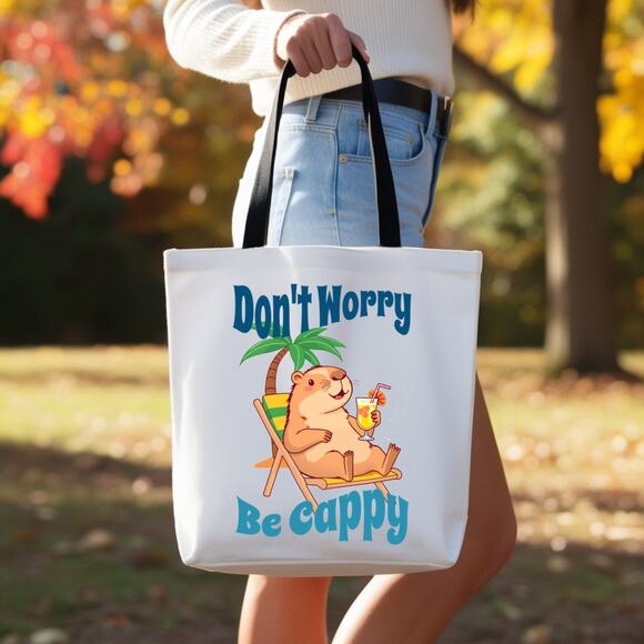 Don't Worry Be Cappy Large Capybara Beach Vacation Tote Bag - Picture 3 of 3